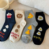 4 Pairs of Autumn and Winter Ins Fashionable and Versatile Donut Cute Heel Mid-Cut Women's Socks