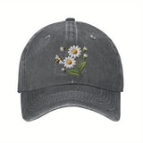 100% Cotton Daisy & Bee Baseball Cap - Adjustable Lightweight Dad Hat with Curved Brim for, Unisex Outdoor Hat for Men & Women, Casual & Patriotic Events