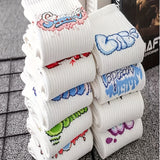 9 Pairs Of Men's Trendy Graffiti Pattern Crew Socks, Anti Odor & Sweat Absorption Breathable Socks, For All Seasons Wearing