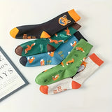 5 Pairs of Cartoon Fox Patterned Mid-Calf Socks