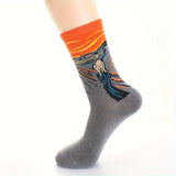 4 Pairs Men'S Cotton Blend World Famous Painting Creative Sailor Socks, 80% Cotton, 5% Spandex, 15% Polyamide, with Hand Wash Only Instructio