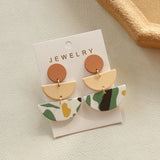 1 Pair of Elegant Boho-Chic Green &amp; Beige Semi-Circle Acrylic Dangle Earrings with Stainless Steel Posts - Perfect Vacation Style Accessory for Women