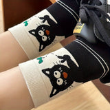 4 Pairs Cartoon Cat Mid Calf Socks, 97% Polyester 3% Spandex, Knit Fabric, Animal Pattern, 280g/m², Hand Wash/Dry Clean - Mixed Colors