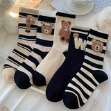 5 Pairs of Men's and Women's Fluffy Cartoon Bear Socks Comfortable Warm Mid-Calf Socks