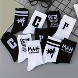 10-Pack Unisex Mid-Calf Socks with Graffiti Comfort Breathable Cotton Blend, Striped Knit Fabric with Elastic Cuff - Cotton 98%, Polyester 2%, Handwash/Dry Clean Safe