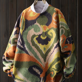 [Valentine Knit Pullover] Valentine's Day Graffiti Mixed Heart Pattern Women's Casual Round Neck Long Sleeve Knit Pullover Top