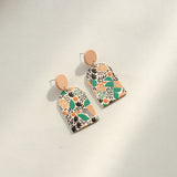 1 Pair Bohemian Retro Geometric Acrylic Drop Earrings for Women - Lightweight Summer Festival Party Jewelry with Vibrant Orange Green Black White Teal Design, Casual Vacation Dangle Earrings, Novelty Earrings, Glossy Finish, Elegant Craftsmanship