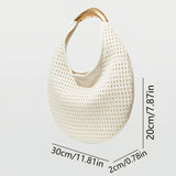 Sac à Main Élégant pour Femmes avec Poignée Métallique, Motif Ajouré Uni et Léger Portable en Forme de Croissant - Idéal Pour Marionss, Rendez-vous Romanticos Fiestas Desplazamientos Clubs Merenda Regalitos Picnic Reuniones Paseo Comprar Bolso Fiesta Acc