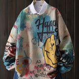 A Gradient Color Block Letter Pattern Knit Pullover, Casual Round Neck Long Sleeve Top, Women'S Clothing.