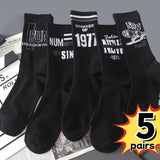 5/10 Pairs Men'S Casual Sports Socks - Breathable, Comfortable, All-Season Wear for Women and Men, "FUN" & "UNDER 1977" Design, Polyester Blend, Hand Washable, Casual Socks | Playful Sock Design | Knit Construction, Essential Socks