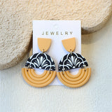1 Pair of Women'S Rice Ears, Flowers, Branches And Leaves Printed Wheat-Colored Clay Texture Ins Design Hollow Trendy Acrylic Earrings