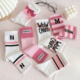 Lot de 5 Paires de Chaussettes avec Rayures Rose & Blanc