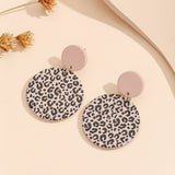 Round Shape Leopard Pattern Dangle Earrings Polymer Clay Texture Japanese/ Korean Style Acrylic Jewelry Trendy Gift For Women