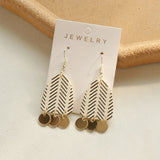 1 Pair of Chic Beige Leaf-Shaped Acrylic Dangle Earrings with Golden Round Pendants - Bling & Classic Style, Stainless Steel Hooks, Ideal for Casual Attire & Special Occasions