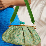 Pochette Élégante à Rayures Vertes et Perles pour Femme, Grande Capacité avec Bandoulière Détachable, Idéale pour Soirées, Mariages, Bal de Promo et Événements Formels