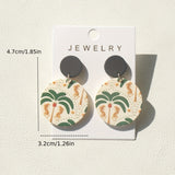 1 Pair Women’s Tropical Palm Tree Print Round Acrylic Dangle Earrings - Beige with Green Leaf Design, Stainless Steel Posts, Perfect for Casual Attire, Vacation, and Holiday Gifts, Tropical Earrings